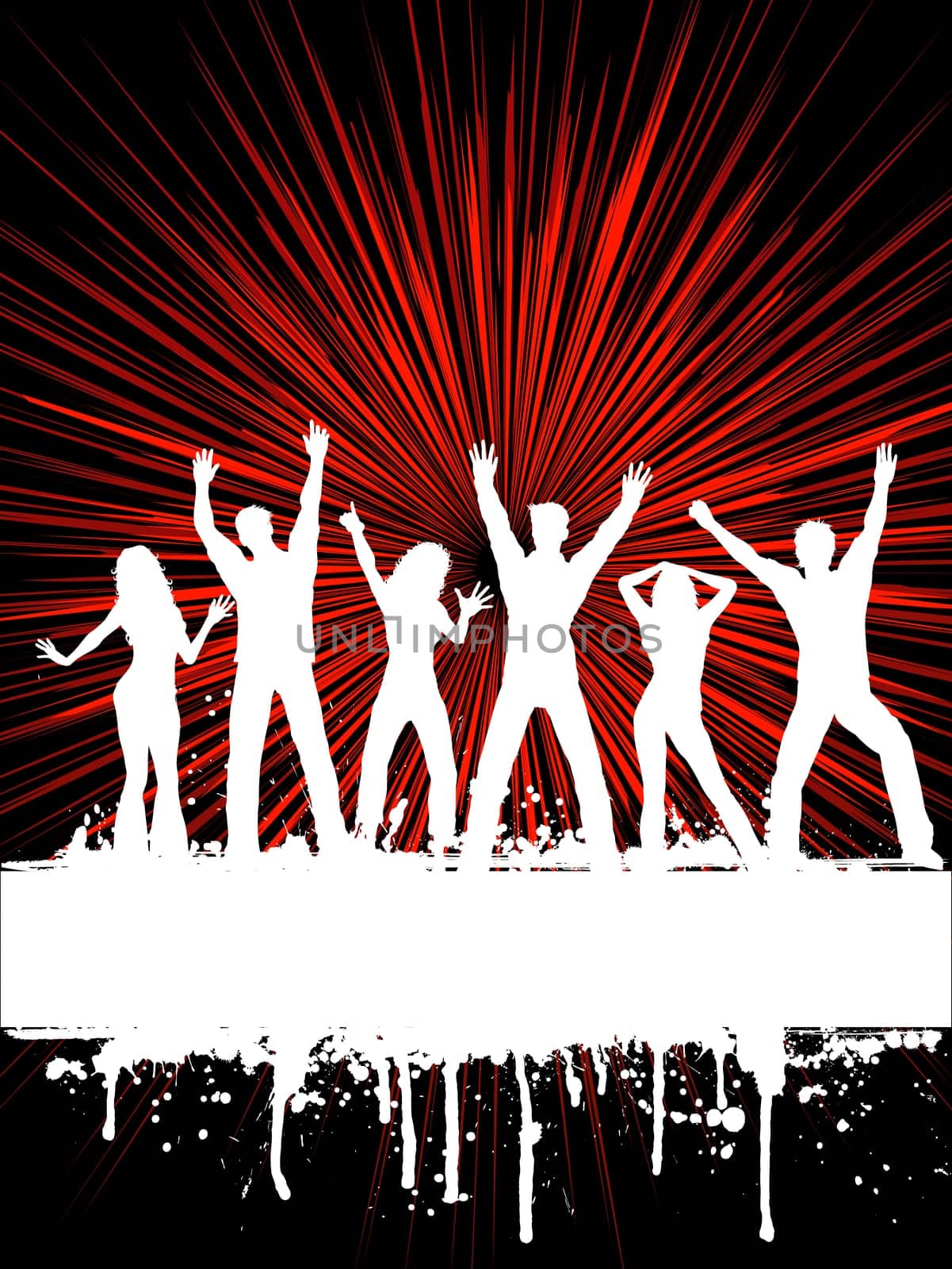 Silhouettes of people dancing on grunge background