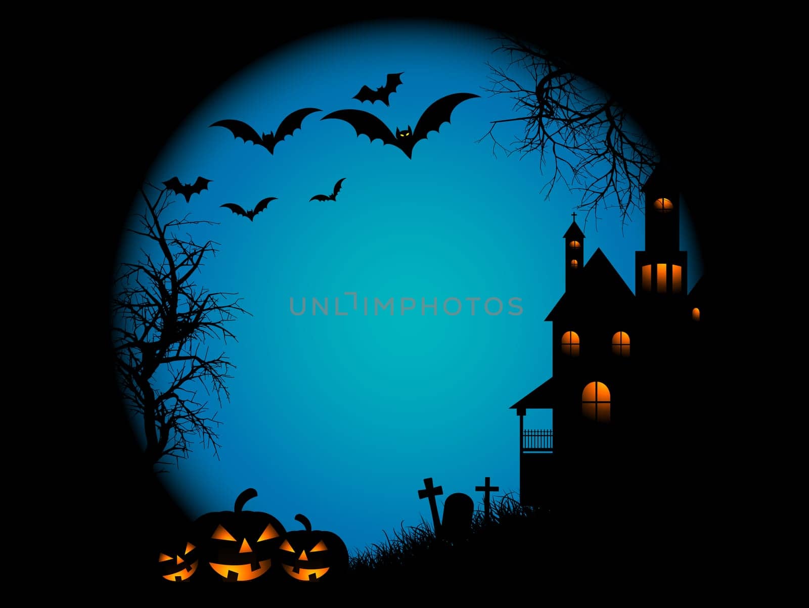 Spooky landscape scene on Halloween night