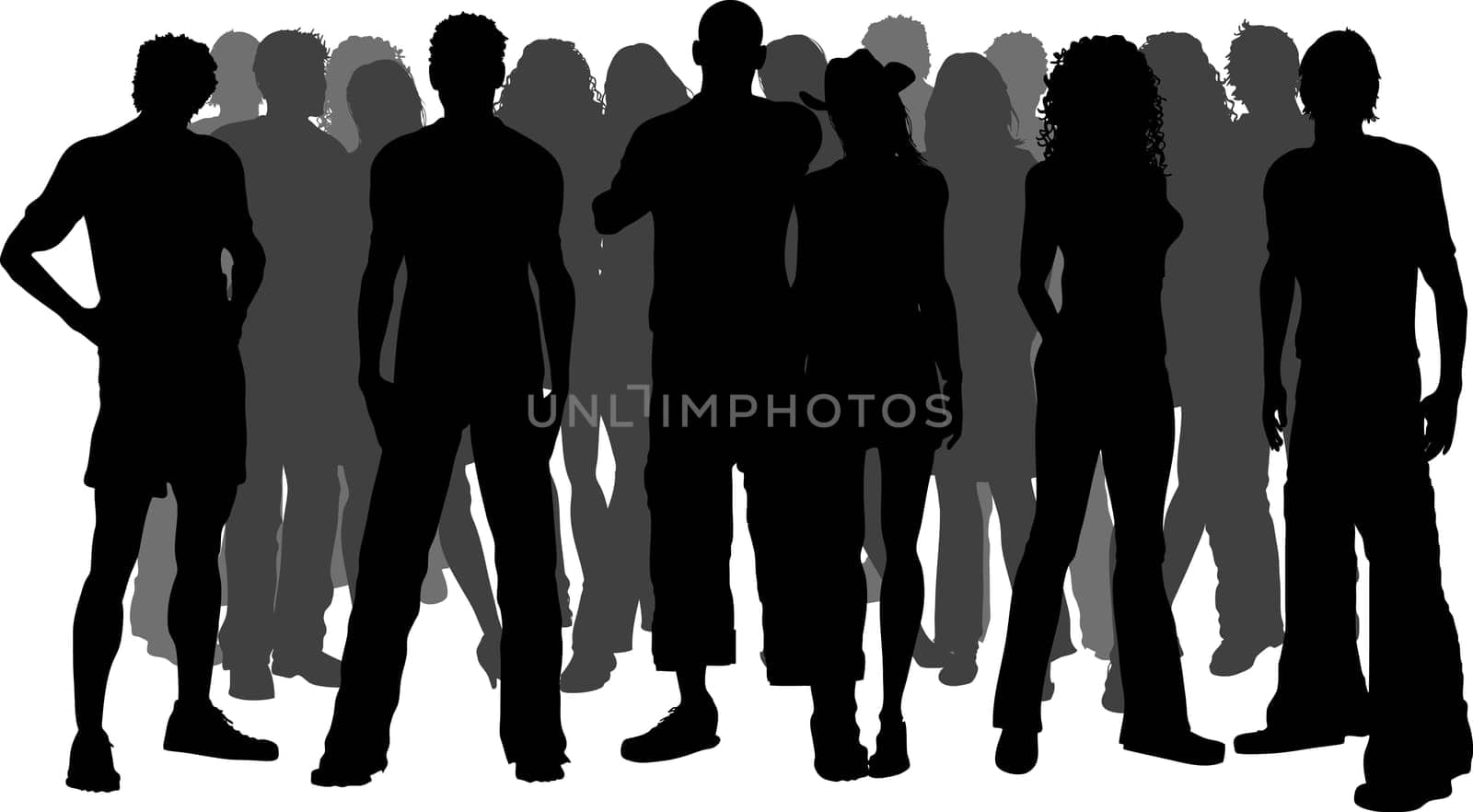 Silhouette of a huge crowd of people