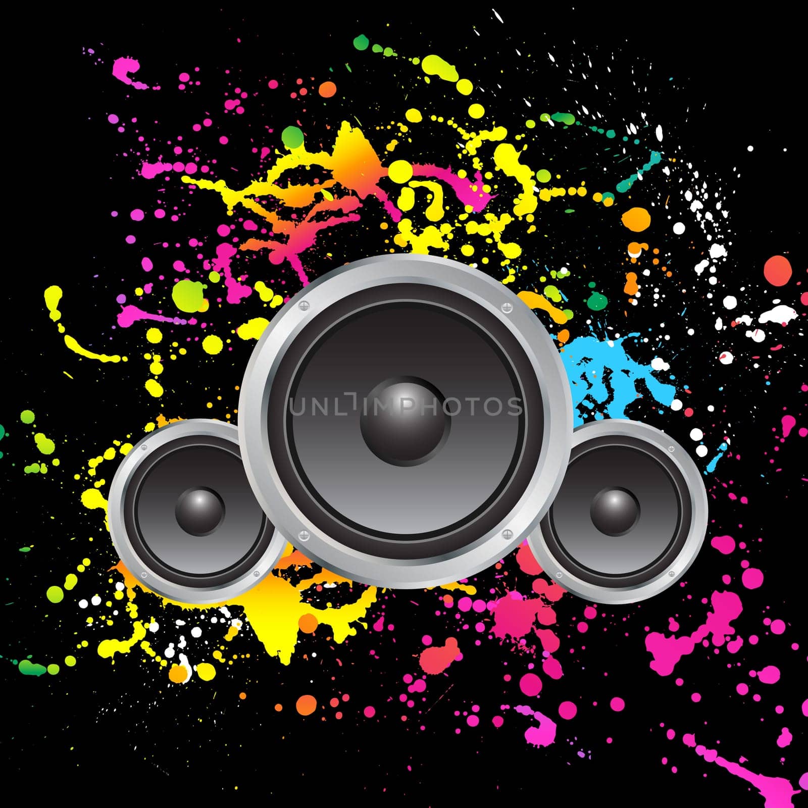 Speakers on colourful grunge background