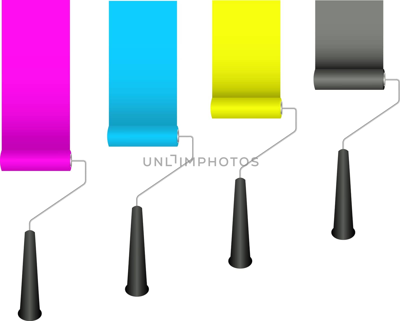 Paint rollers with CMYK colours
