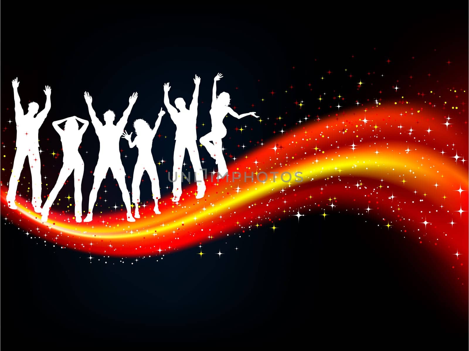 Silhouettes of people dancing on abstract background