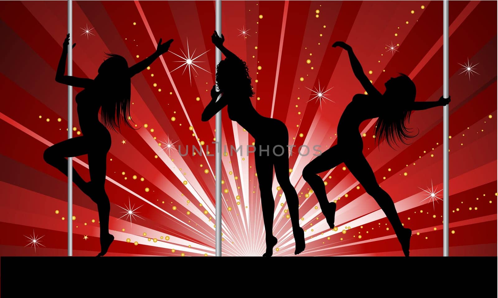 Silhouettes of sexy females pole dancing