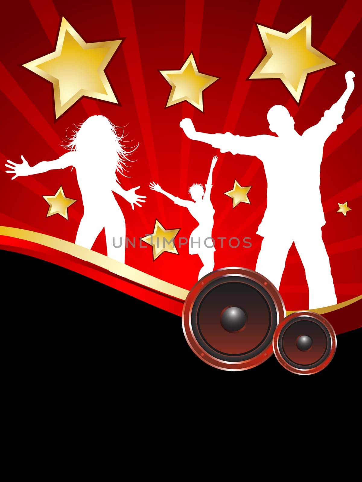 Party background with silhouettes of people dancing