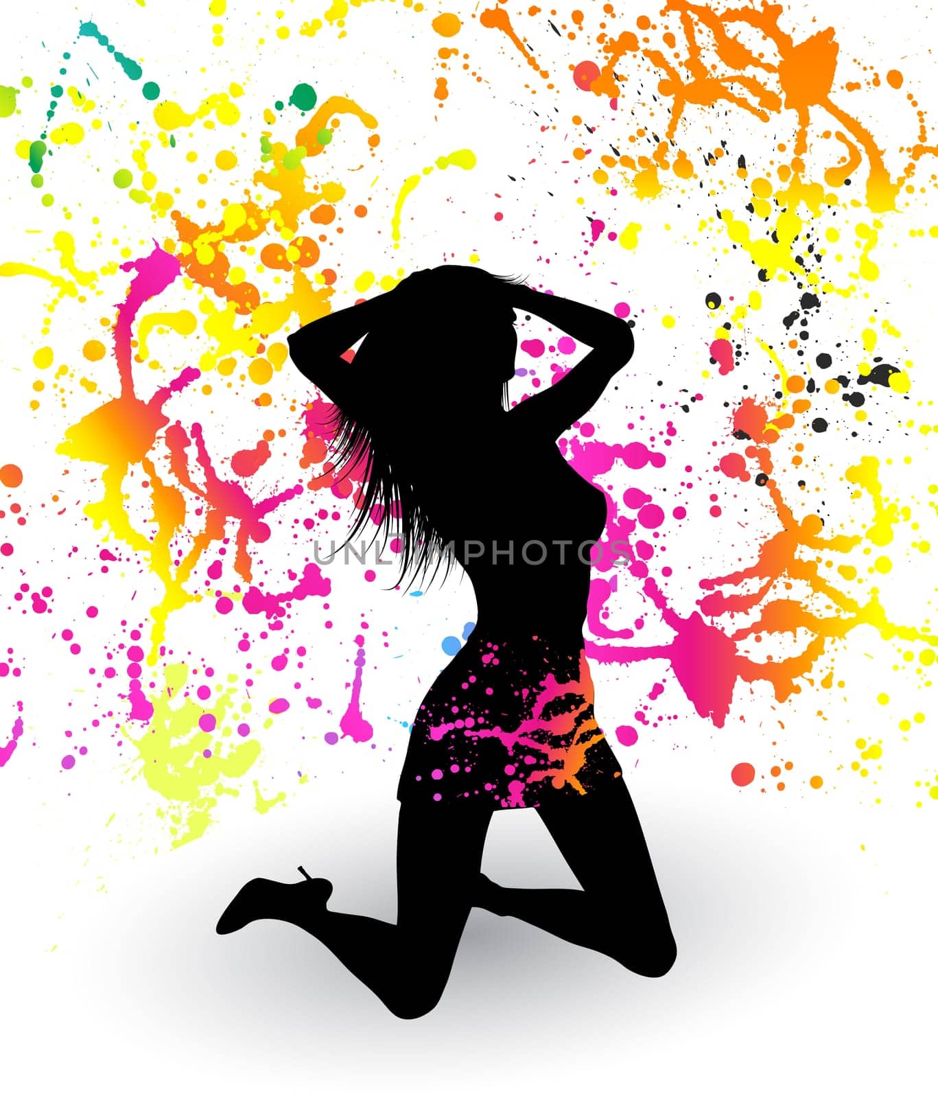 Silhouette of a sexy female on a grunge splatter background