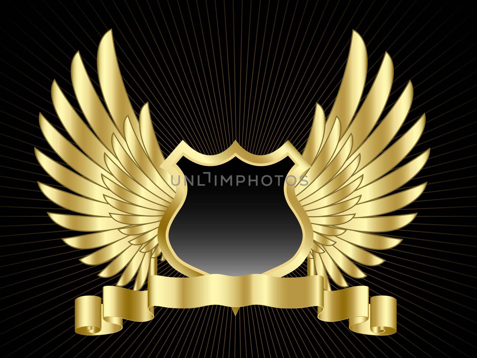 Shield with wings and gold scroll