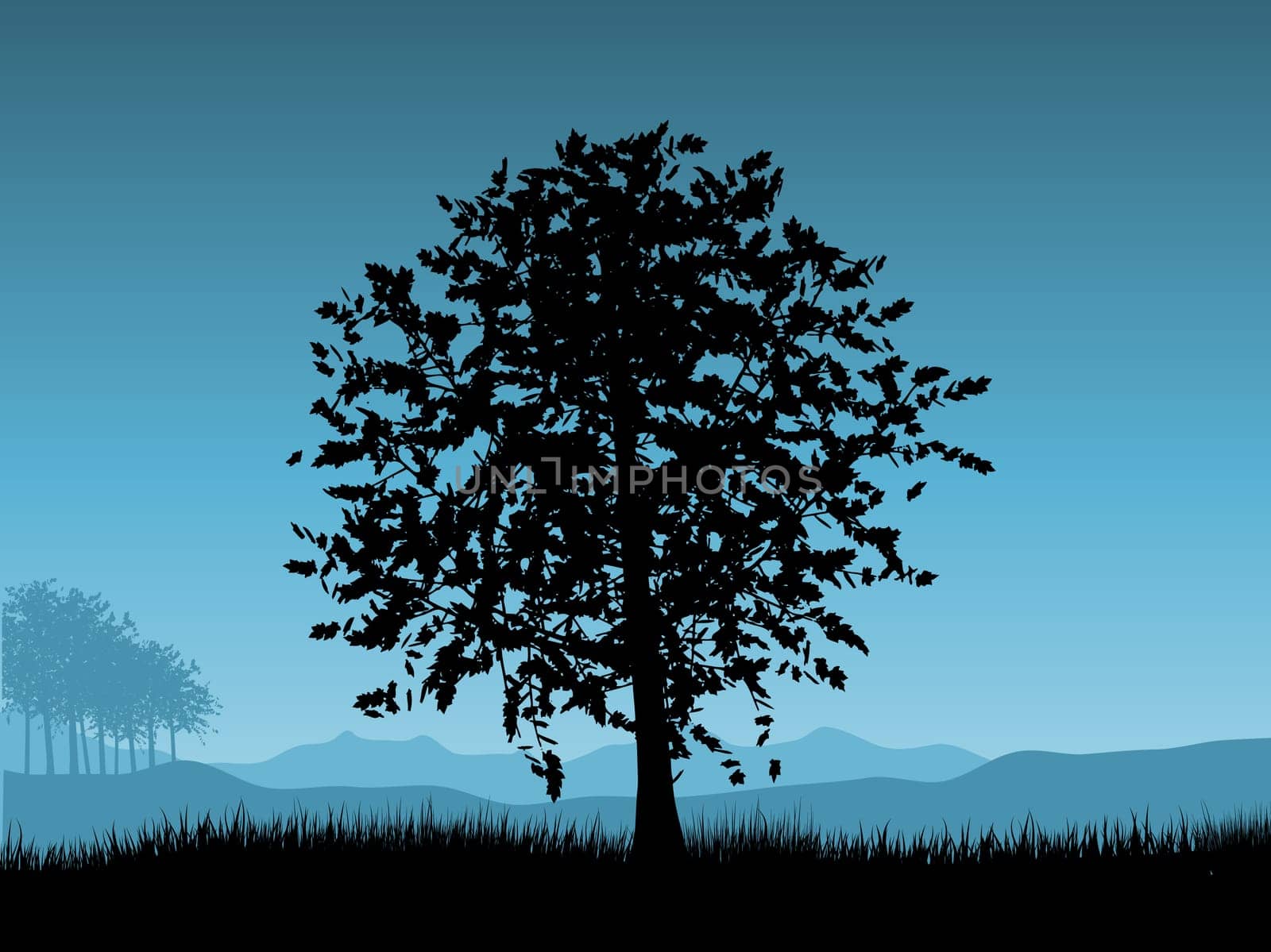 Landscape with trees against a night sky