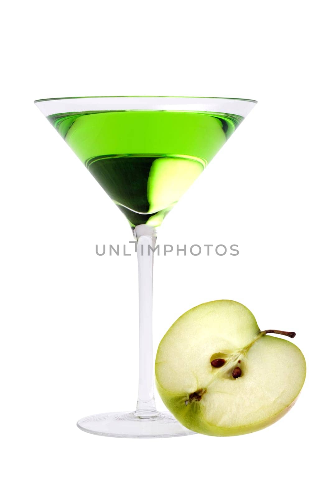 Apple Martini or Appletini mixed drink on white background