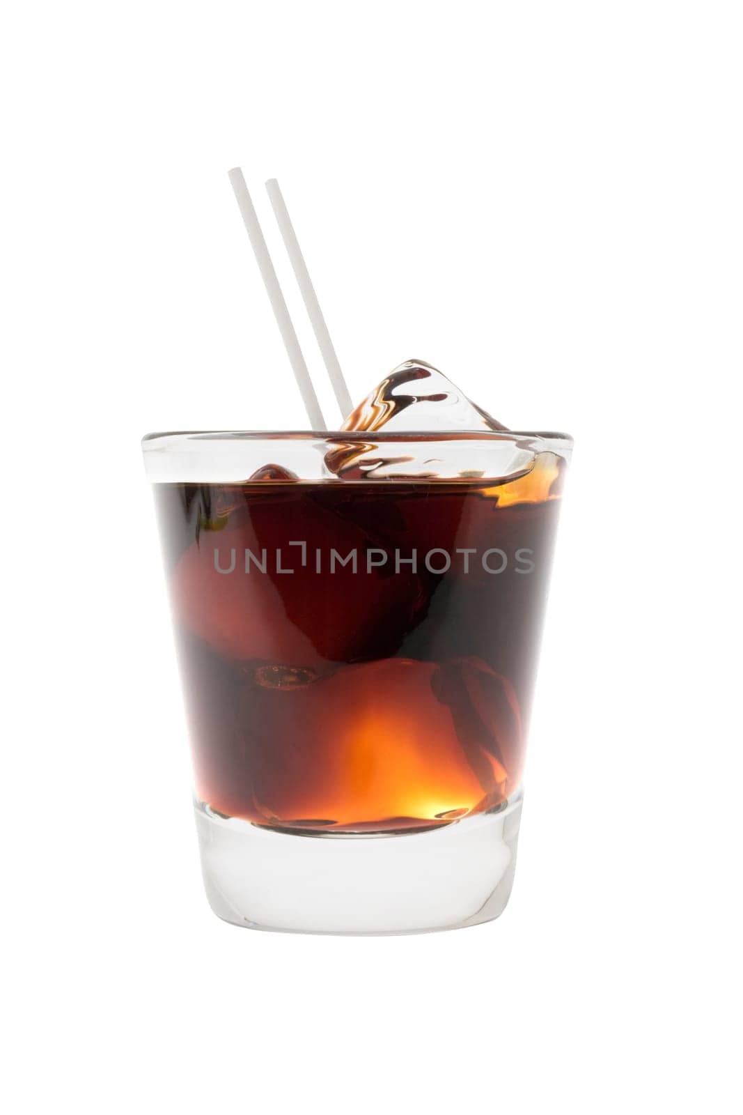 Black Russian mixed drink on a white background
