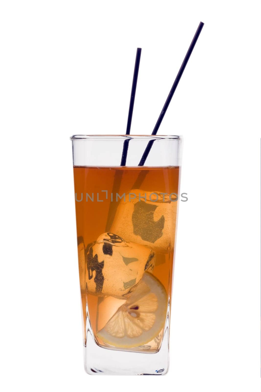 Long Island Iced Tea mixed drink on a white background