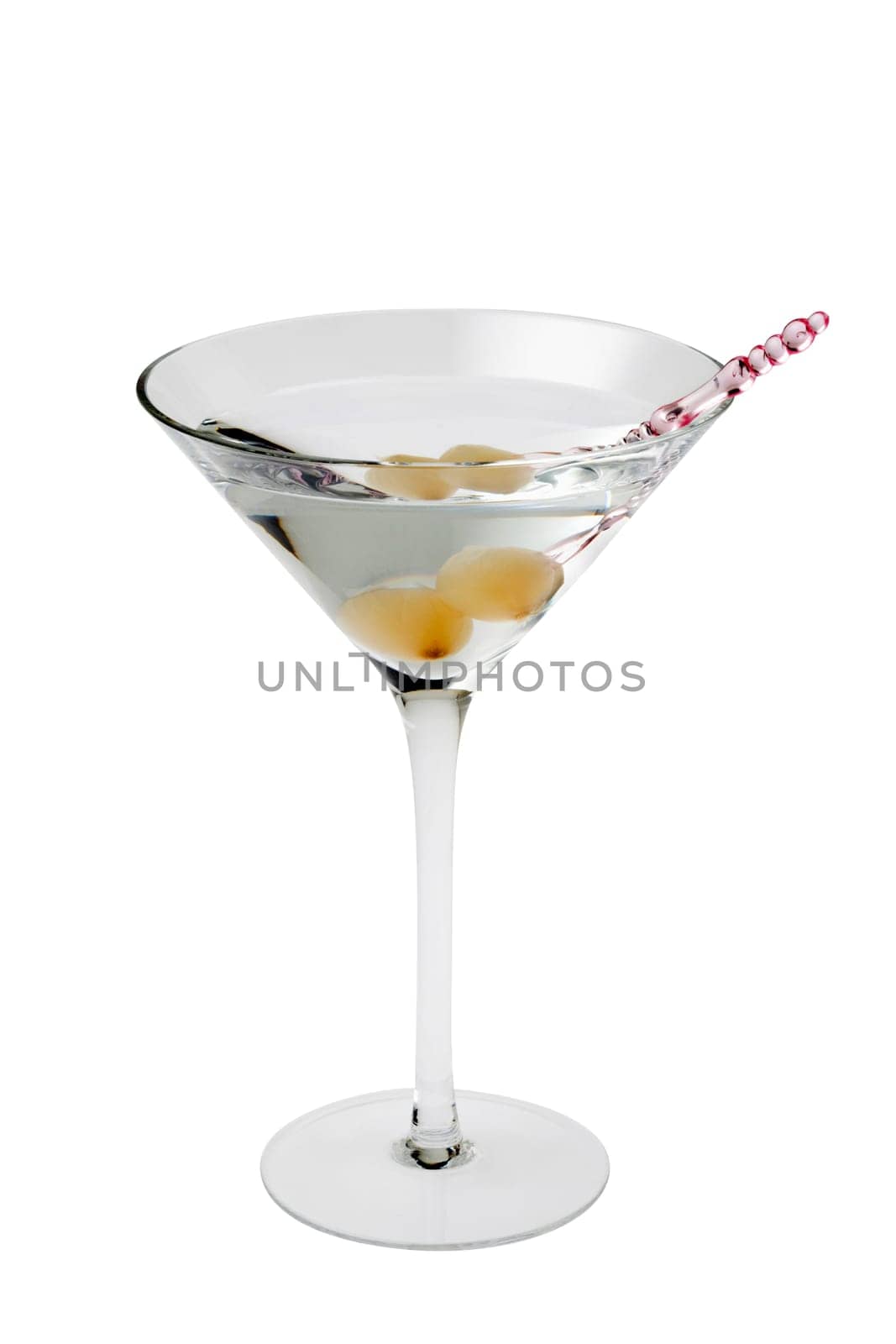 Gibson mixed drink with onions on a white background