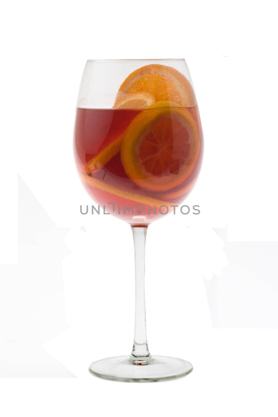 Red Wine Sangria in stemware on white background