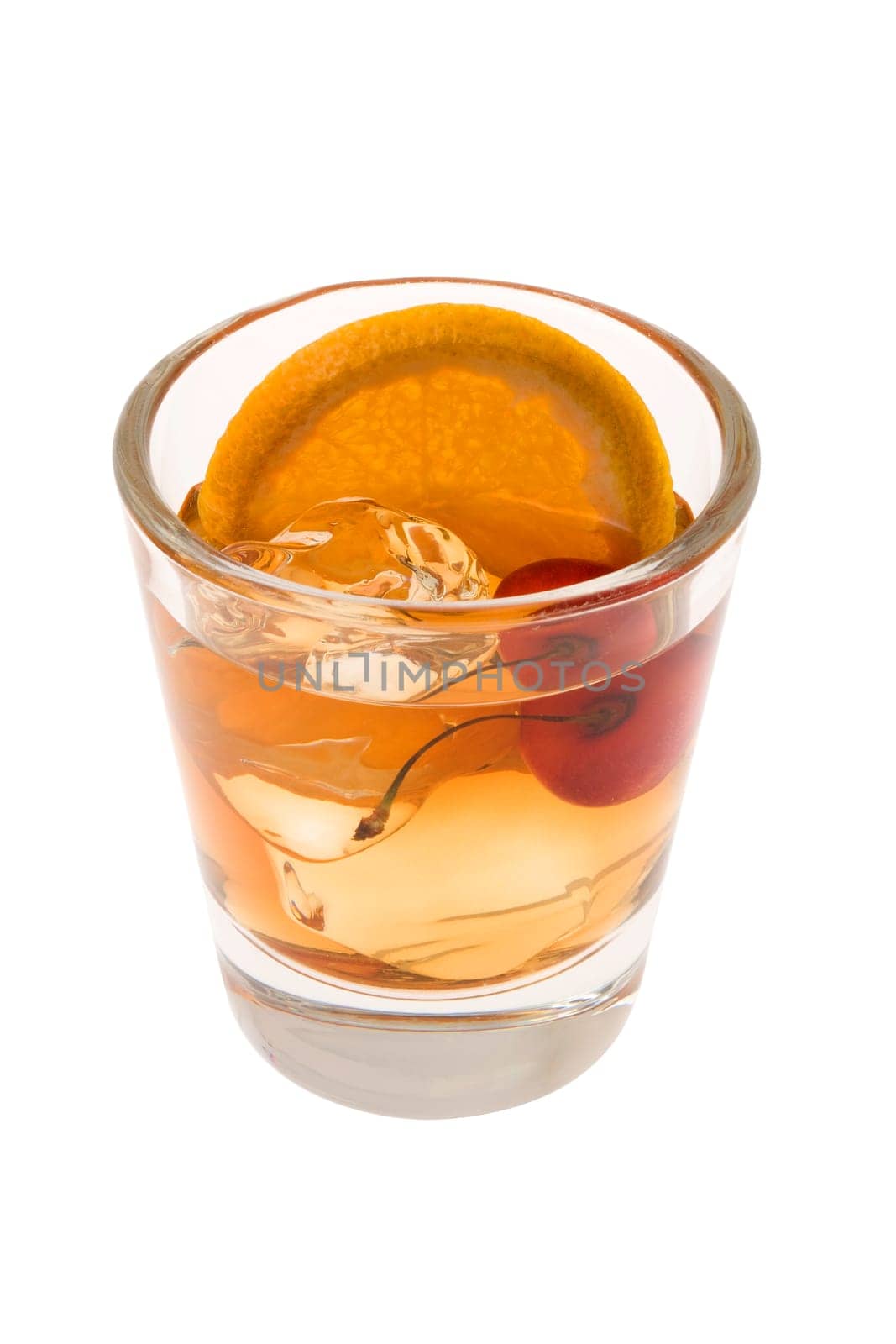 Old fashioned mixed drink on a white background