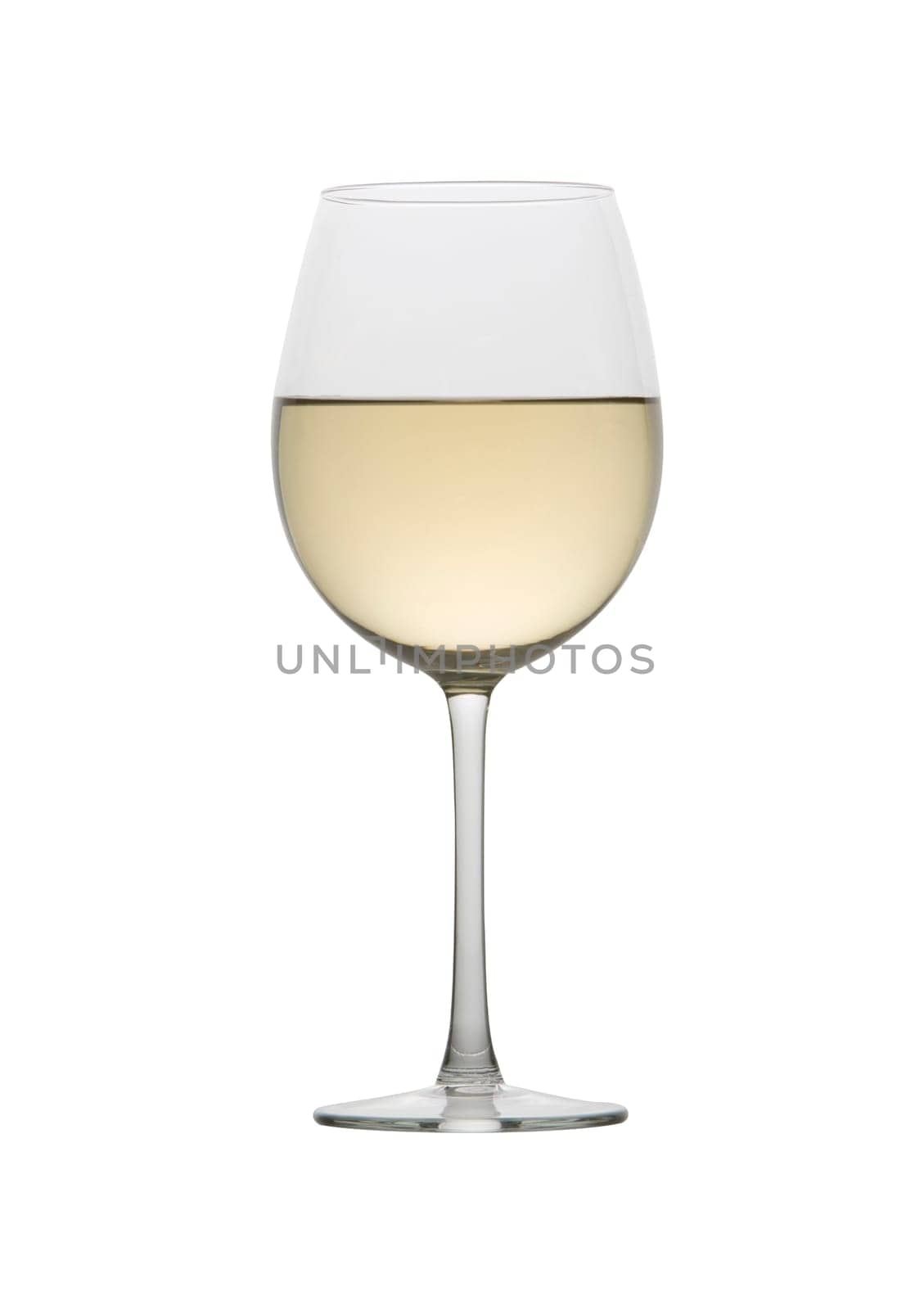Glass of white wine on a white background
