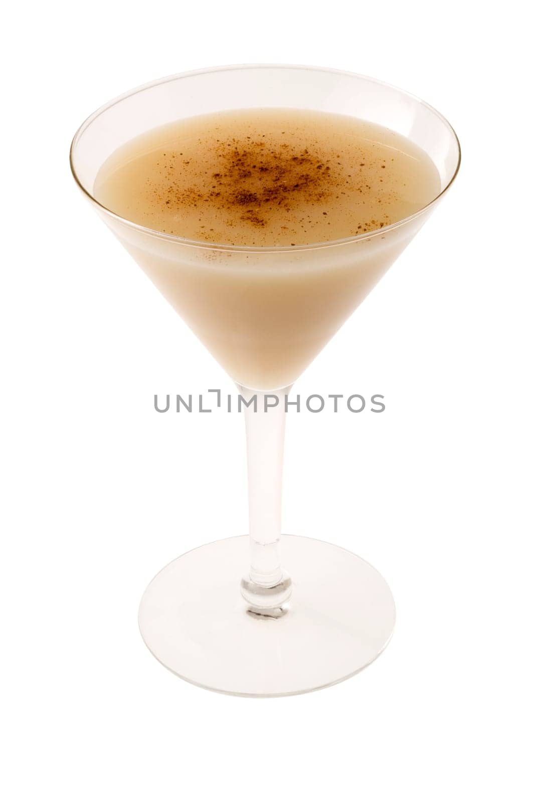 Brandy Alexander cocktail with nutmeg on white background