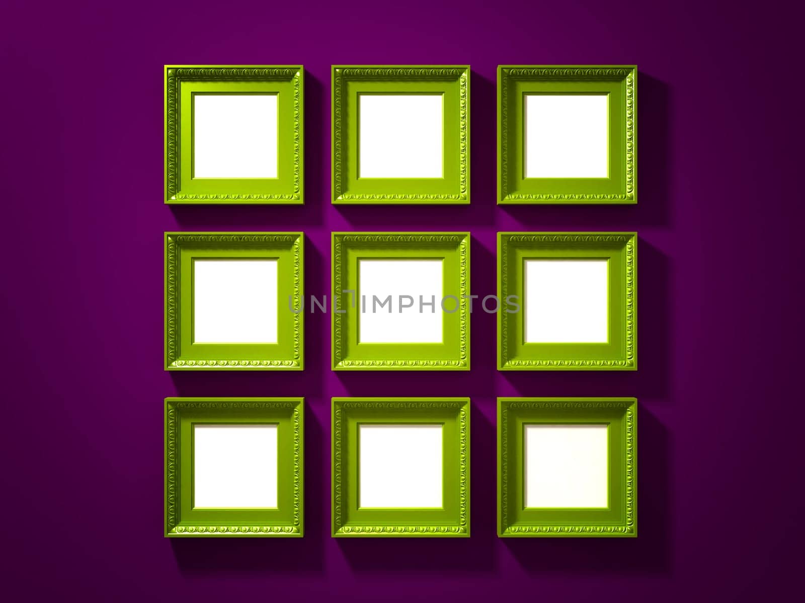 3d green frame on purple dark background