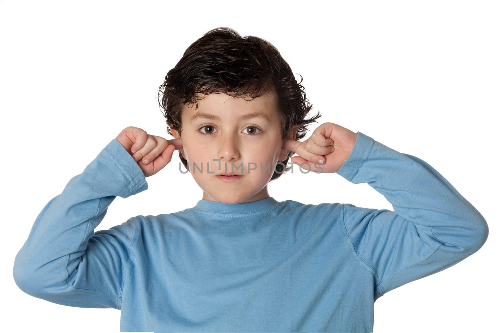 Beautiful child covering the ears