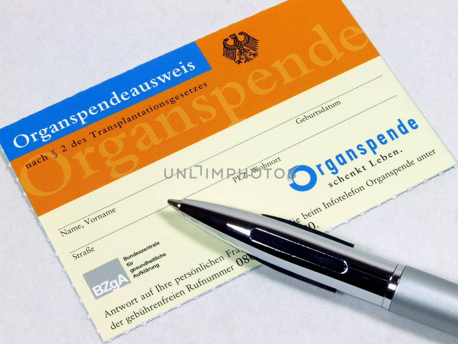 Organ donor card