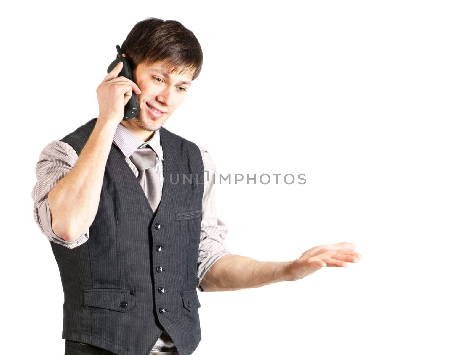 Young Businessman Talking on Phone. Isolated
