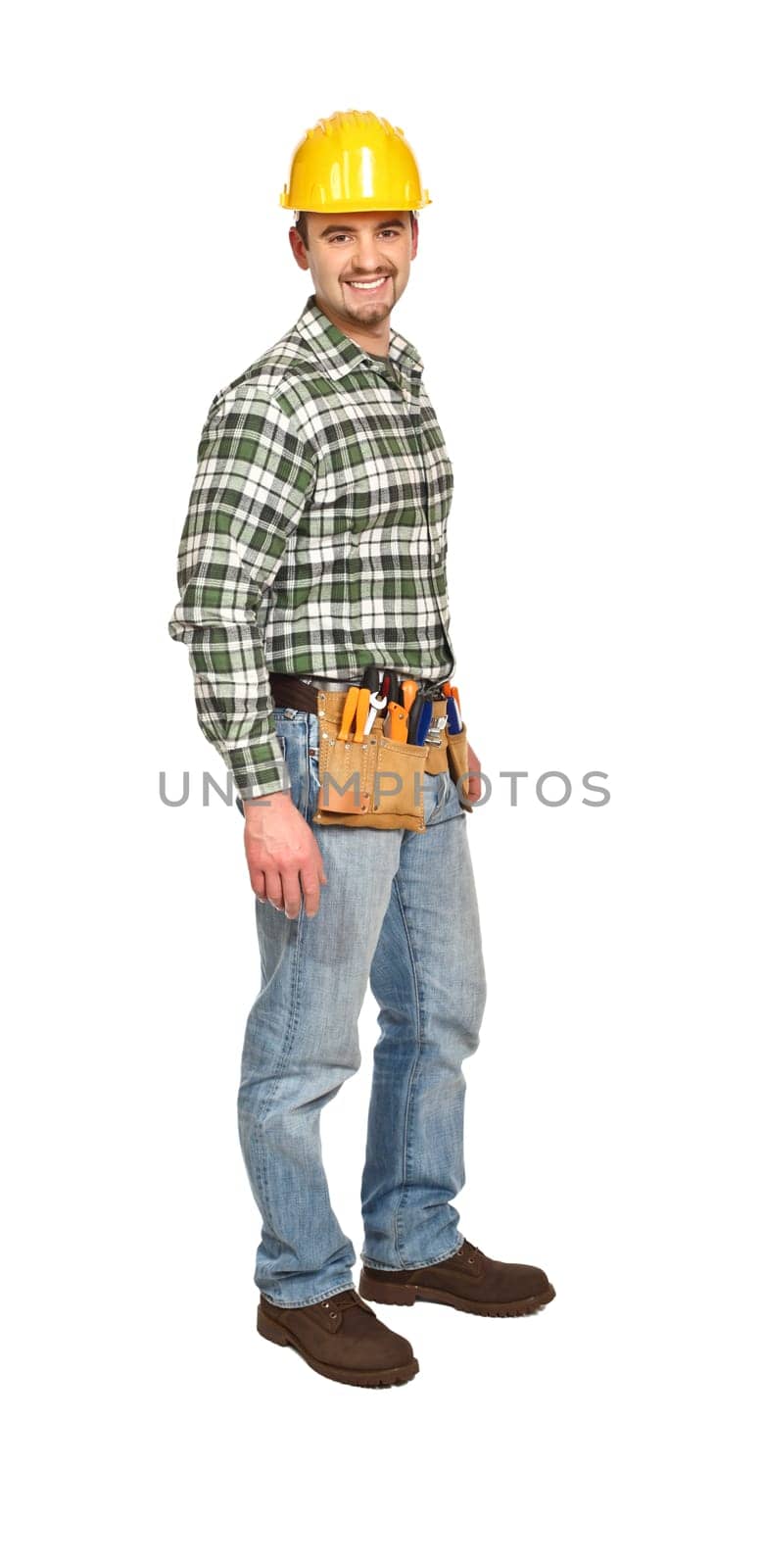 positive handyman smiling