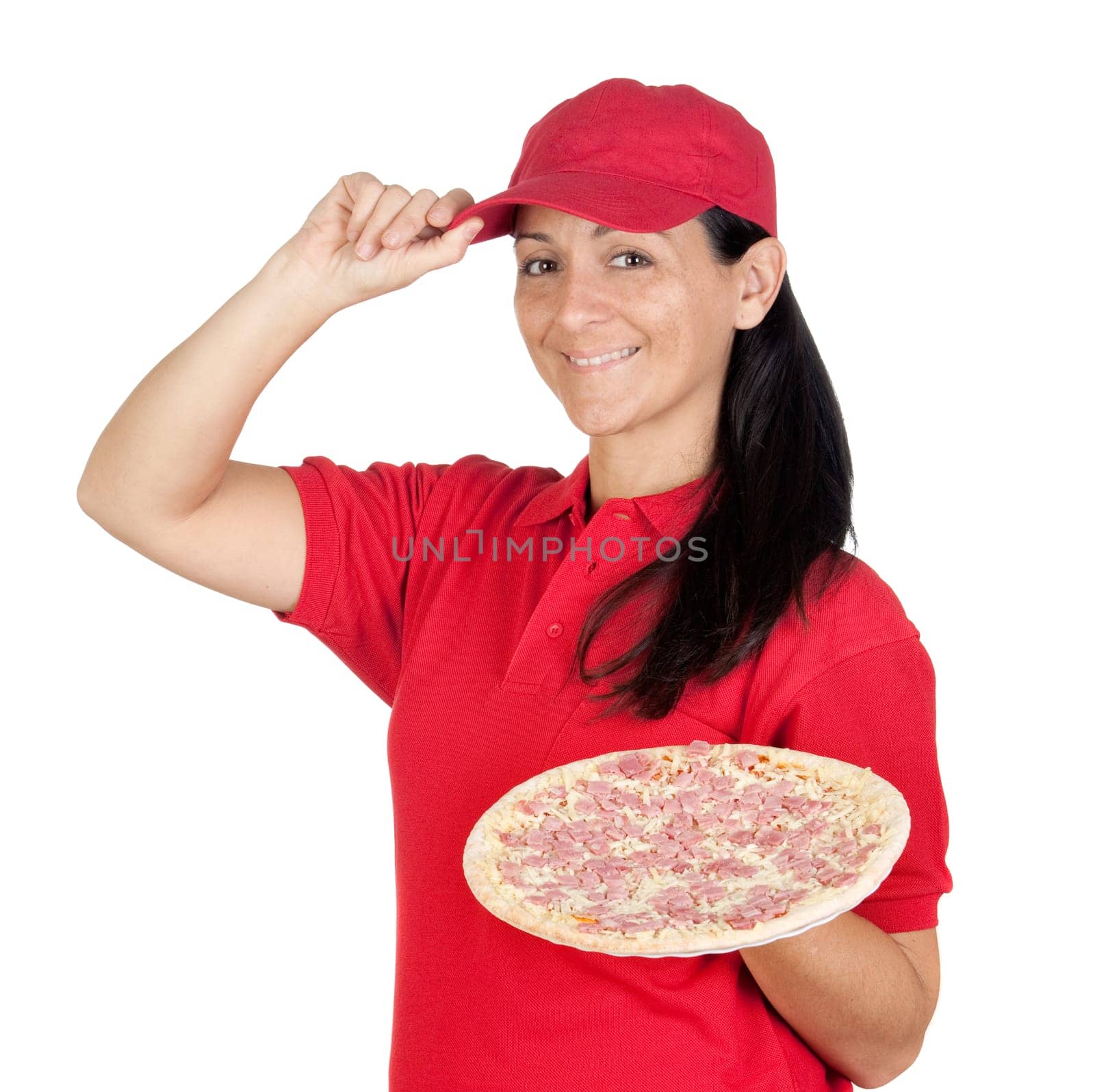 Delivery woman of pizza