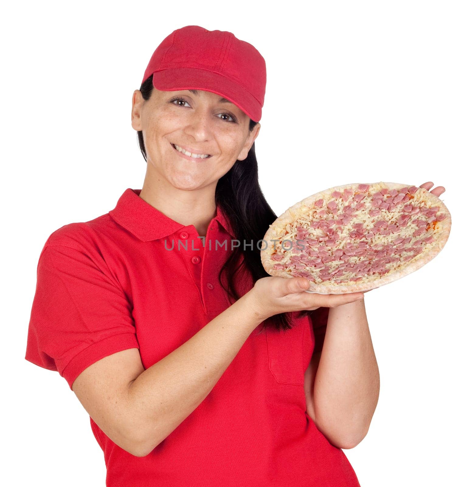 Delivery woman of pizza