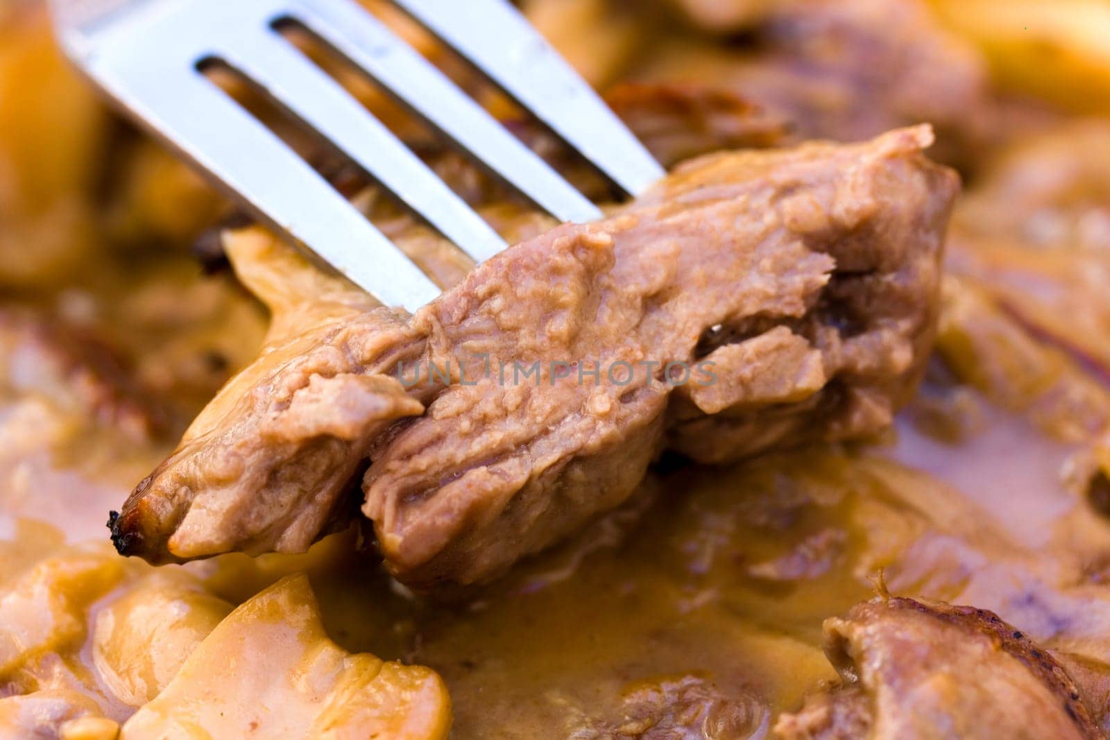 Rump steak roast beef with mushrooms