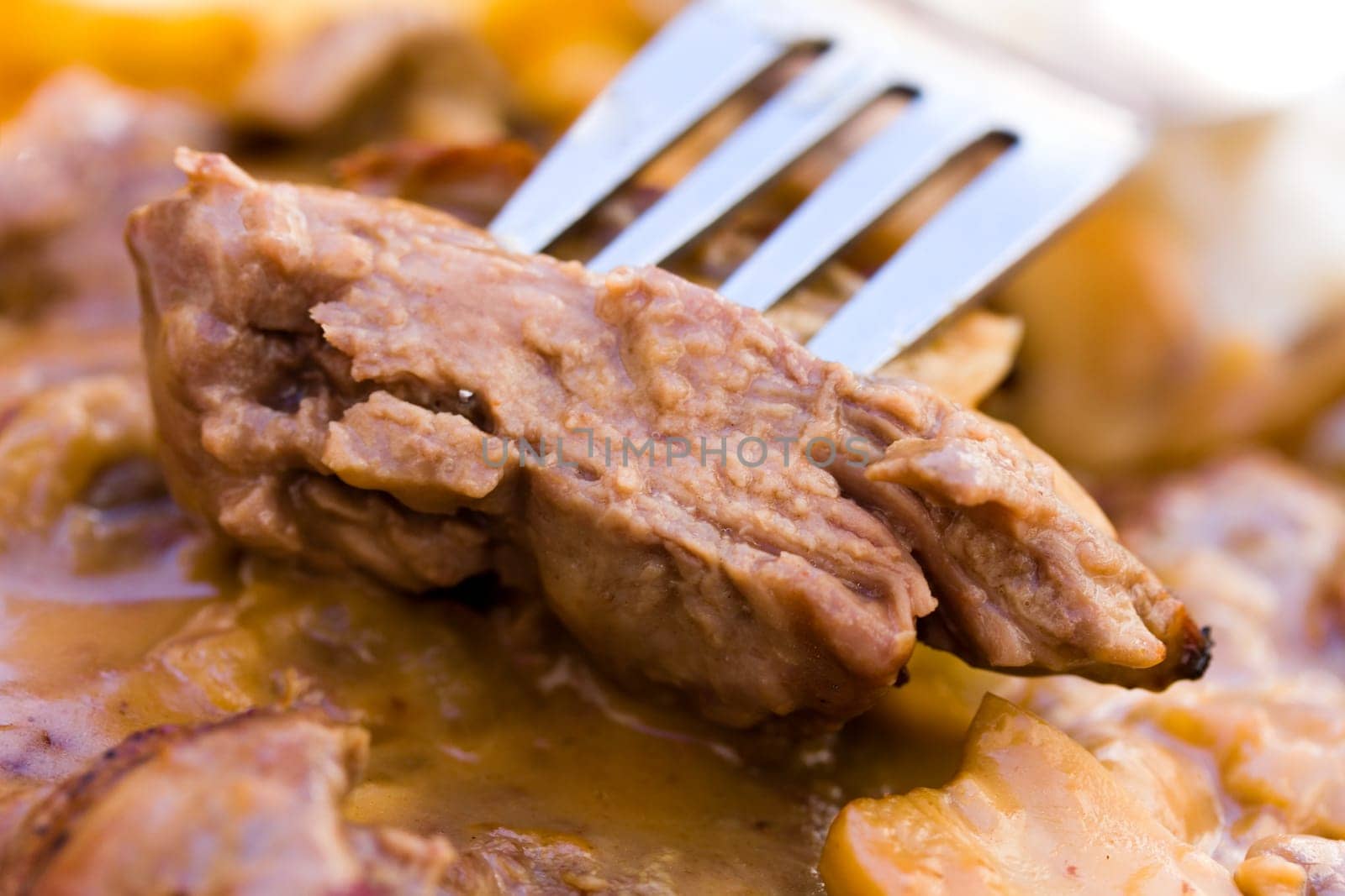 Rump steak roast beef with mushrooms