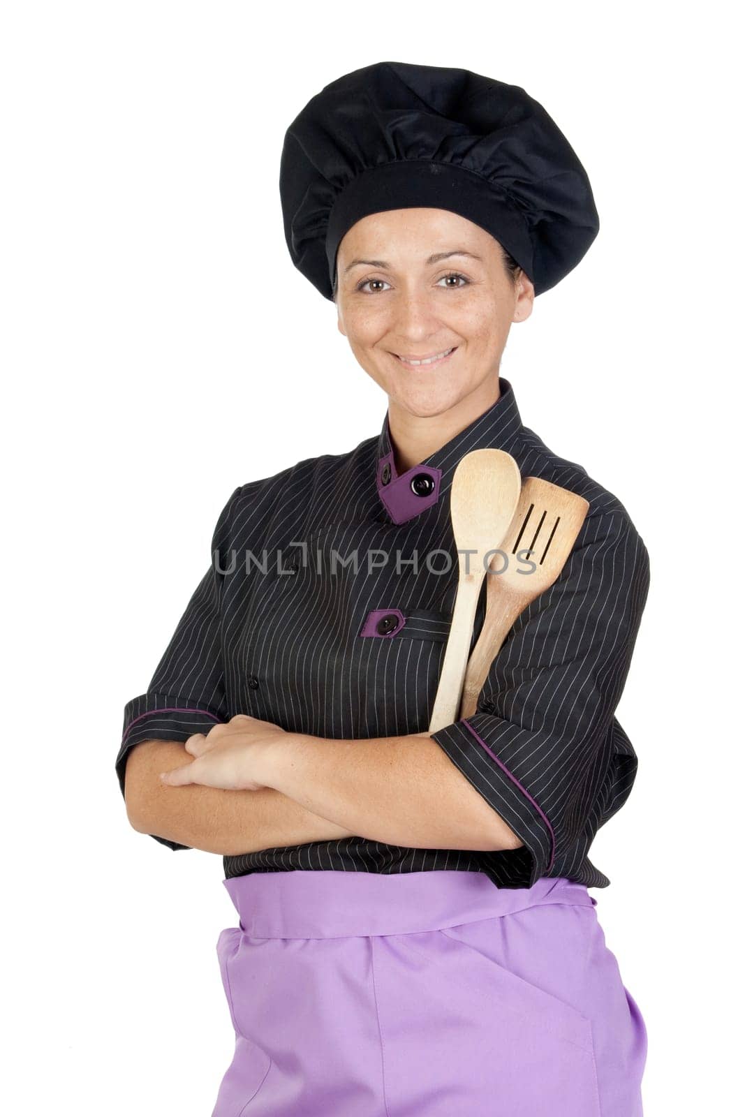 Pretty cook woman with black uniform