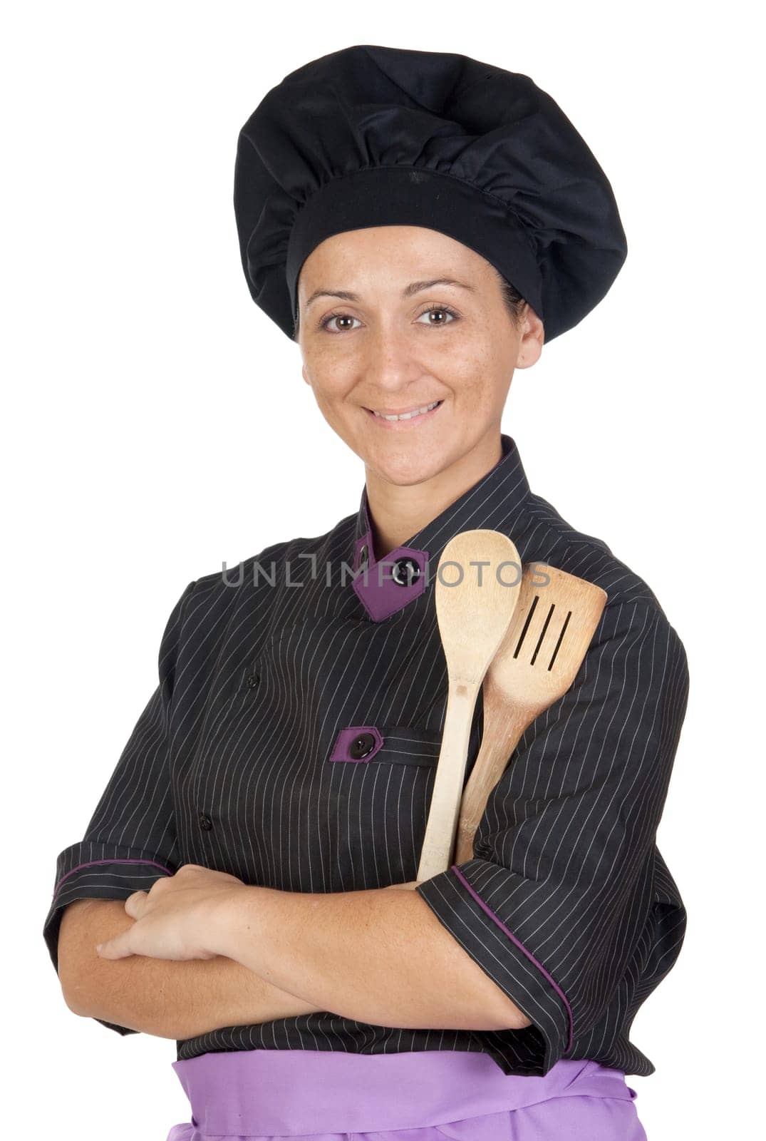 Pretty cook woman with black uniform