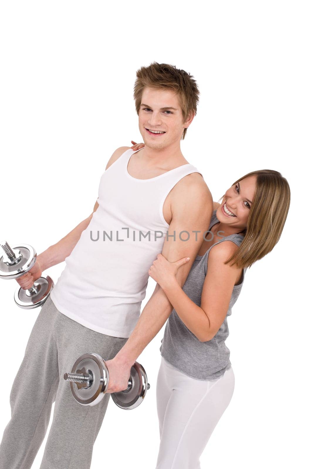 Fitness - happy couple with weights