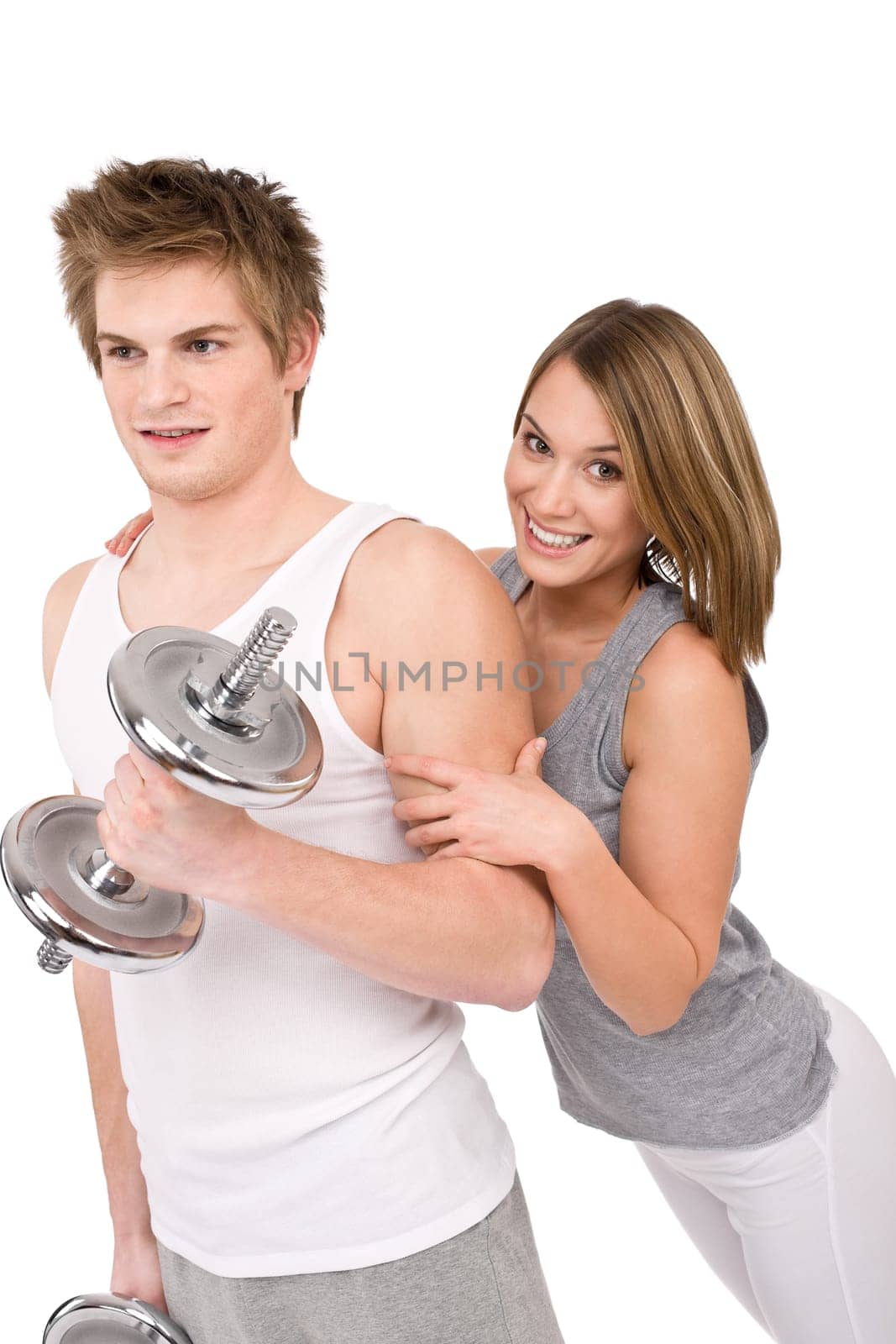 Fitness - happy couple with weights