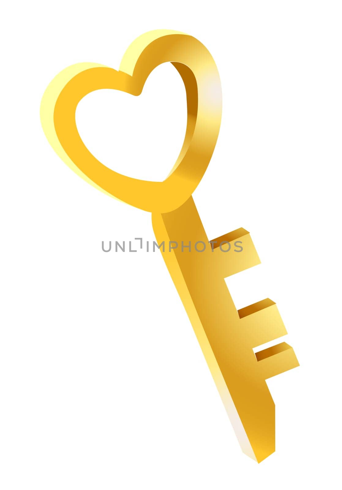 3d golden heart key