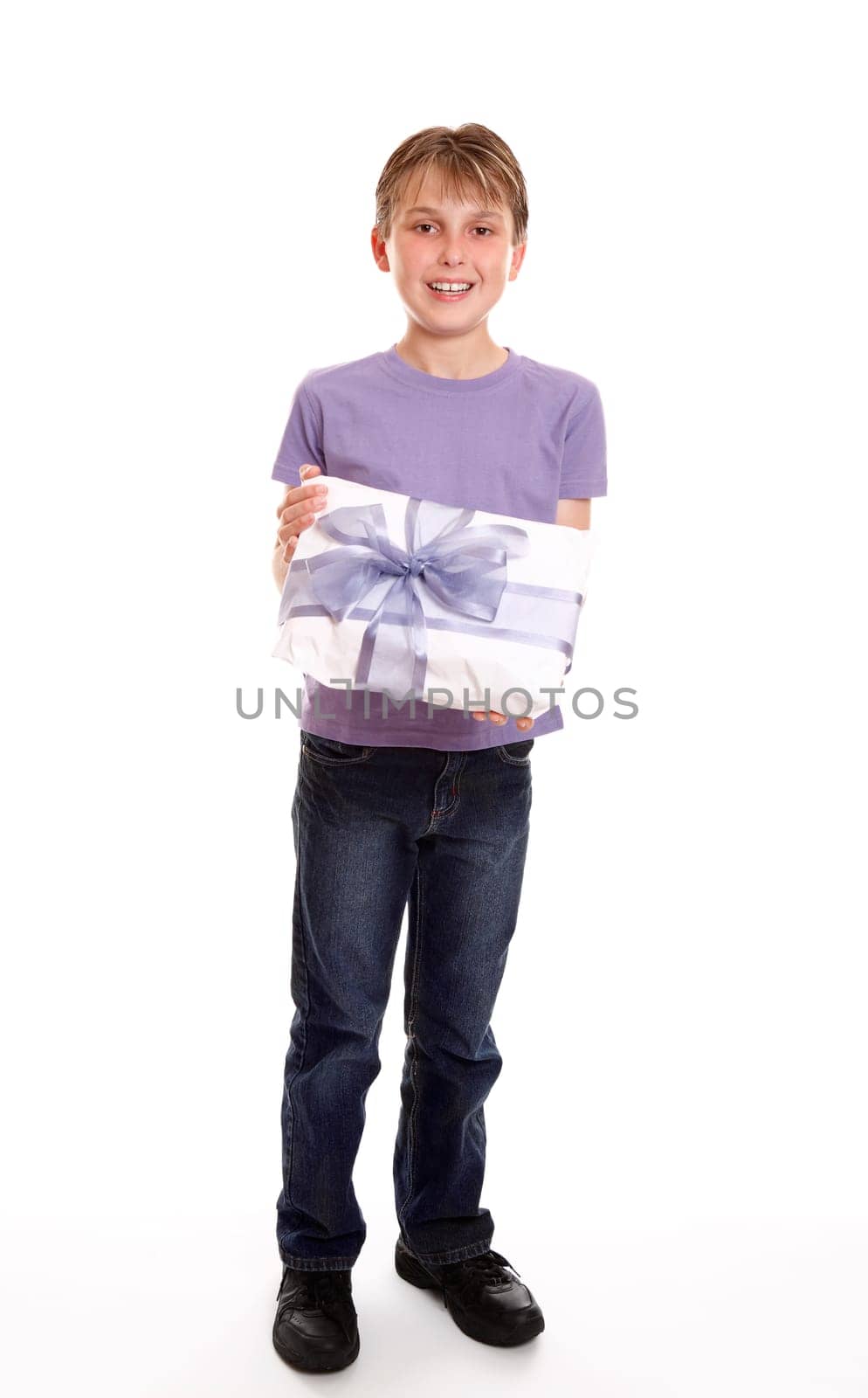 Boy with a mothers day or birthday present