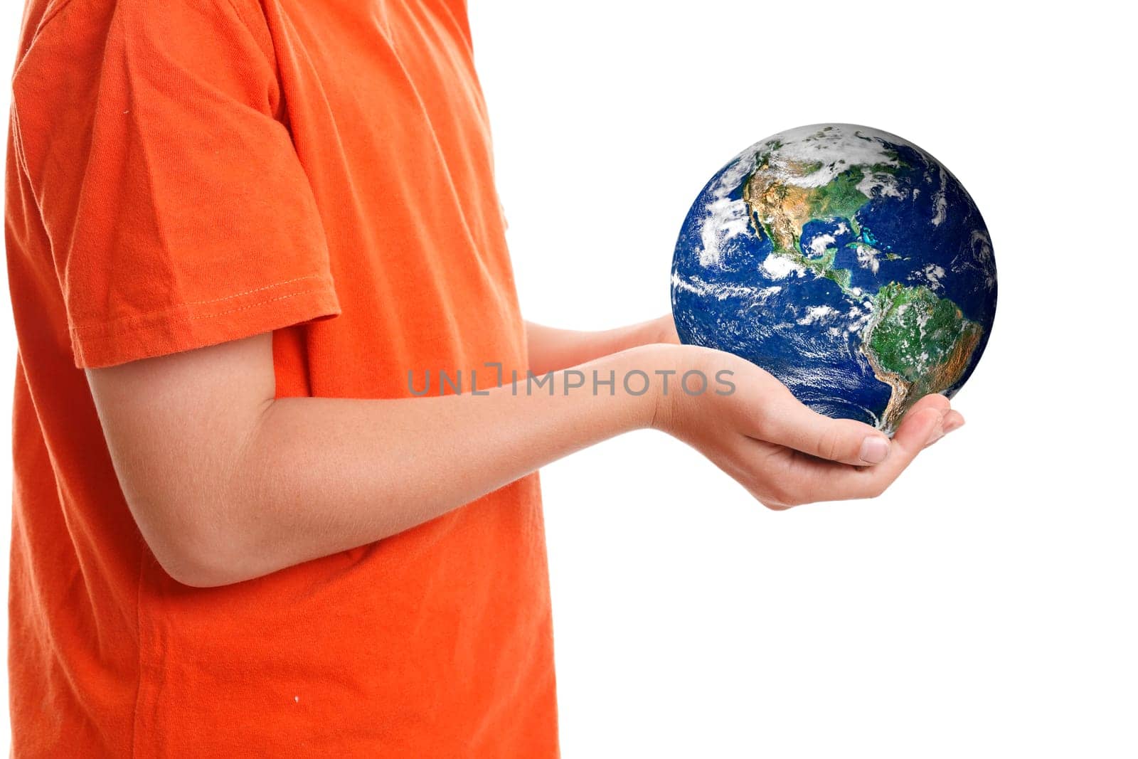 Hands cupping holding our planet Earth