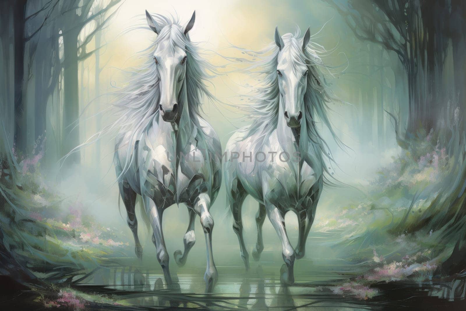 Stunning mythical creatures with majestic presence and shimmering silver horns.