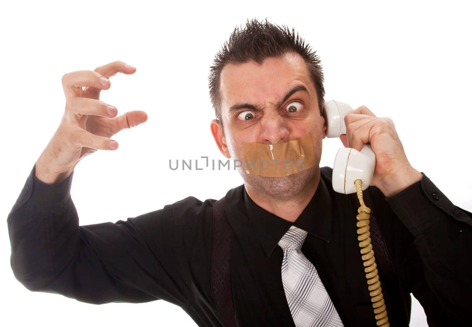 Funny businessman with tape on his mouth