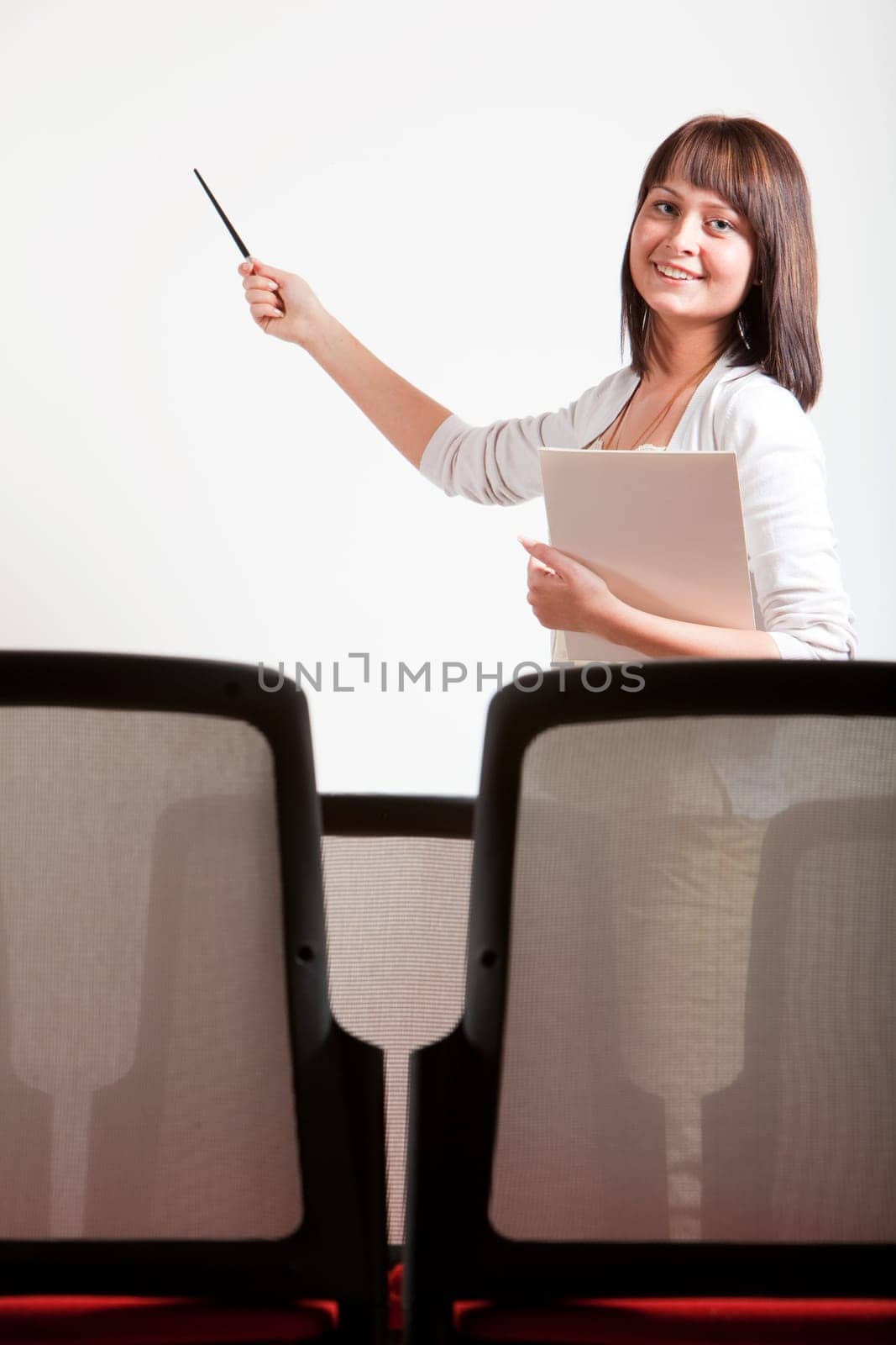 business woman with pocket level