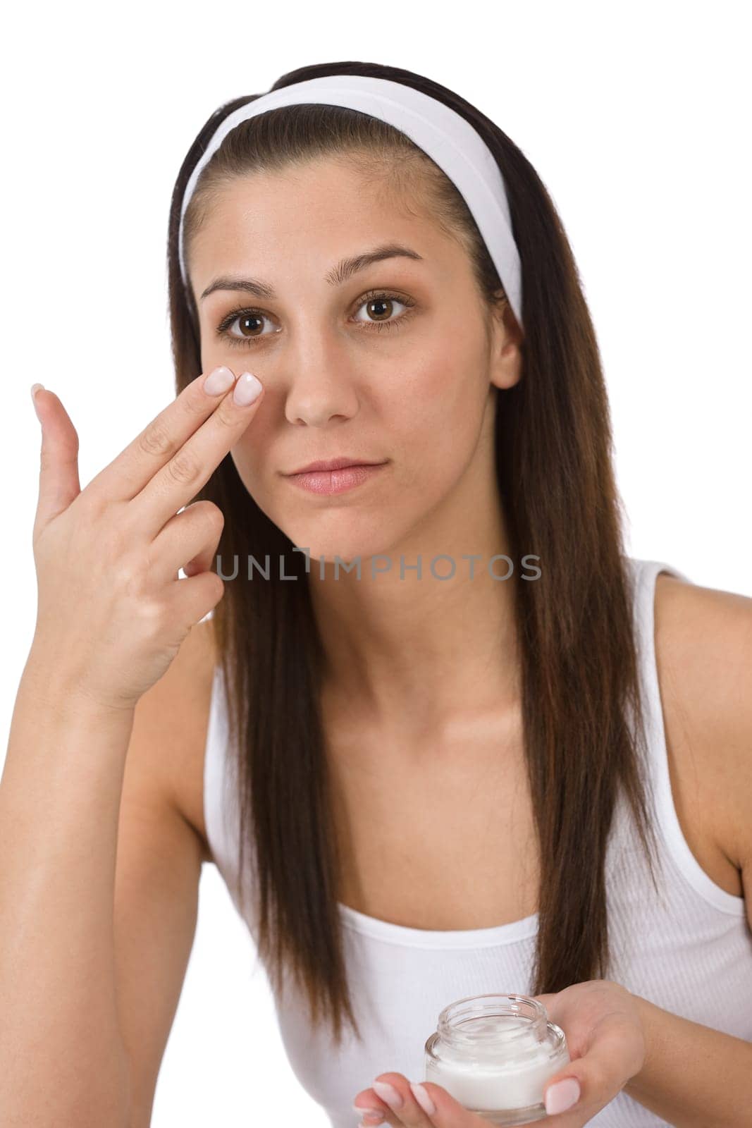 Beauty facial care - Teenager woman cleaning acne skin