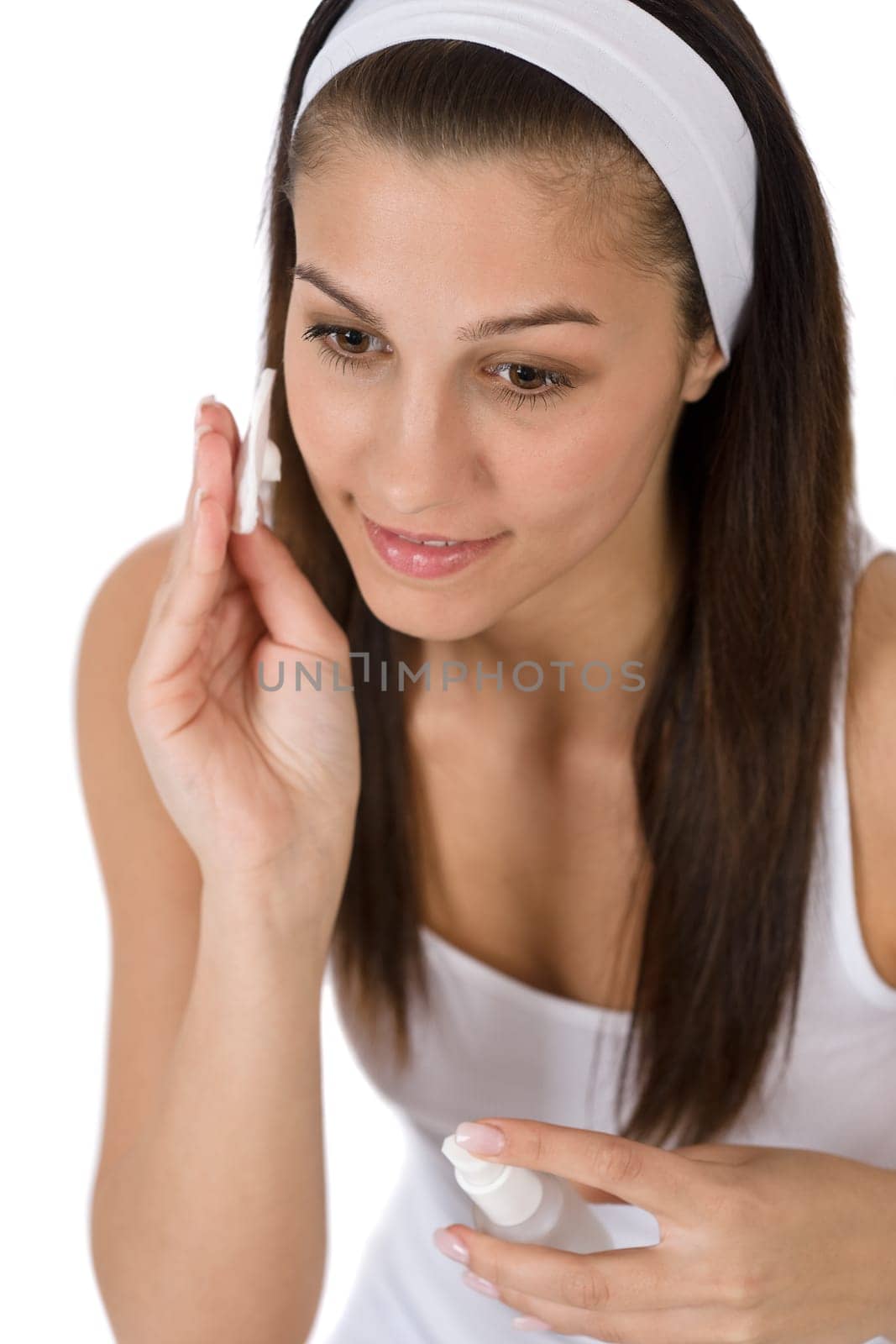Beauty facial care - Teenager woman cleaning acne skin