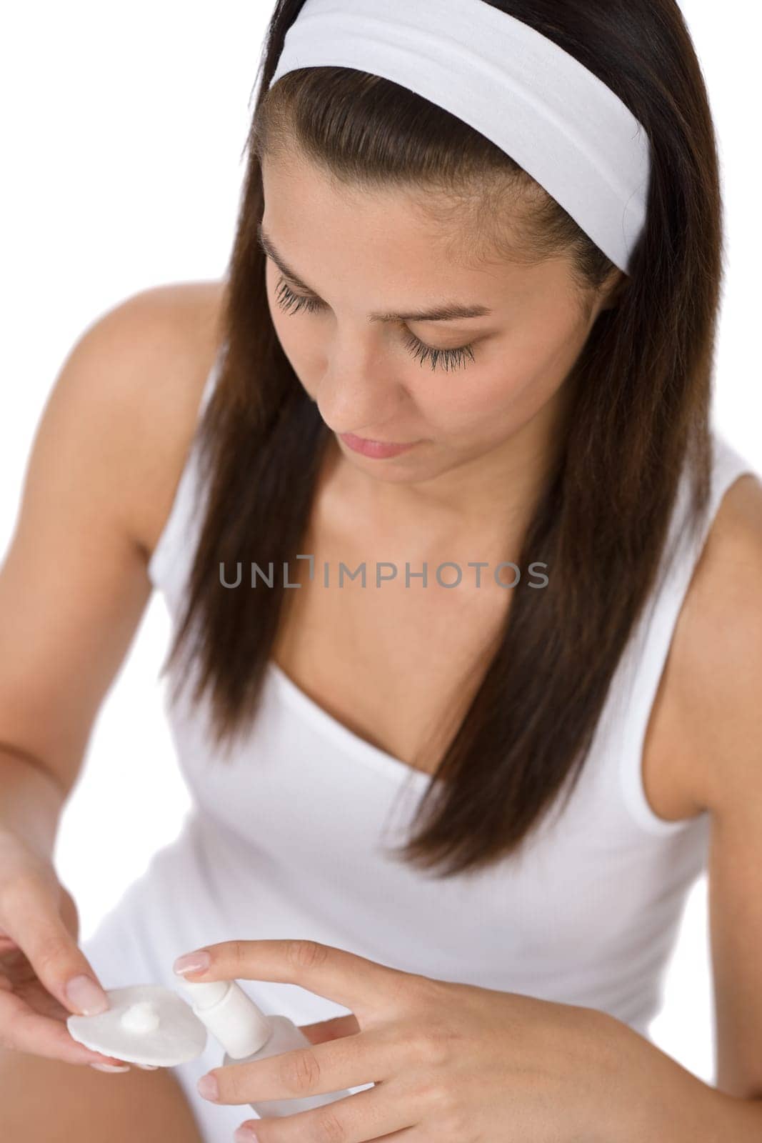 Beauty facial care - Teenager woman cleaning acne skin