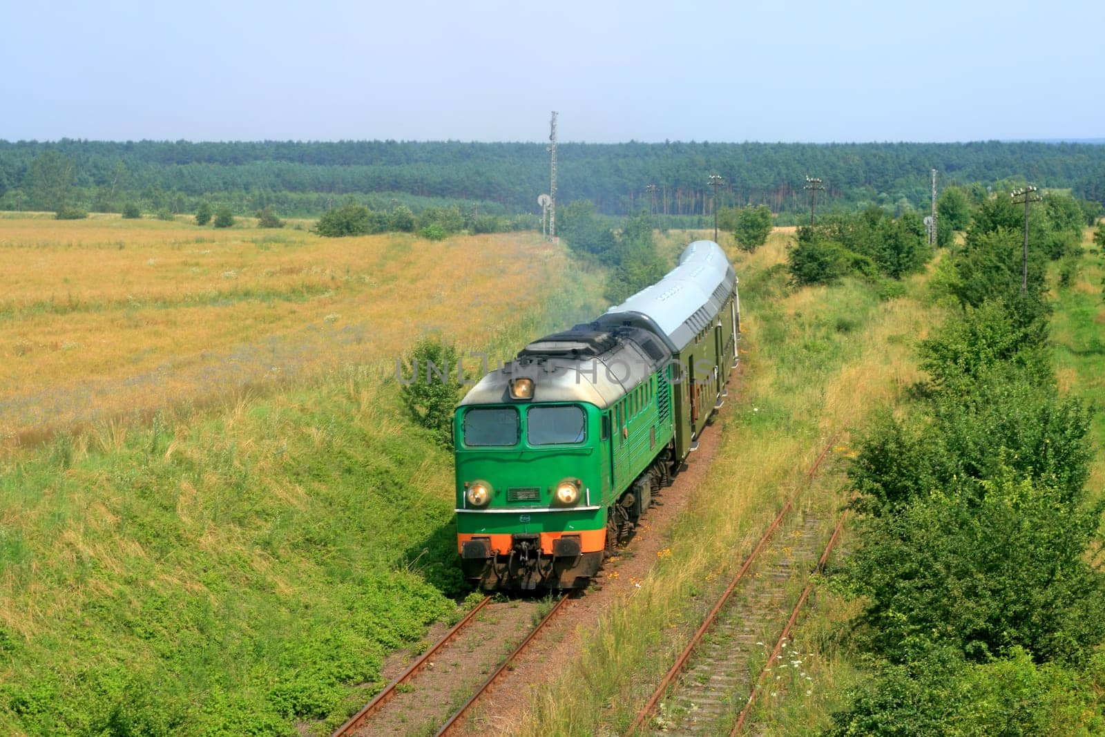 Passenger train passing the route