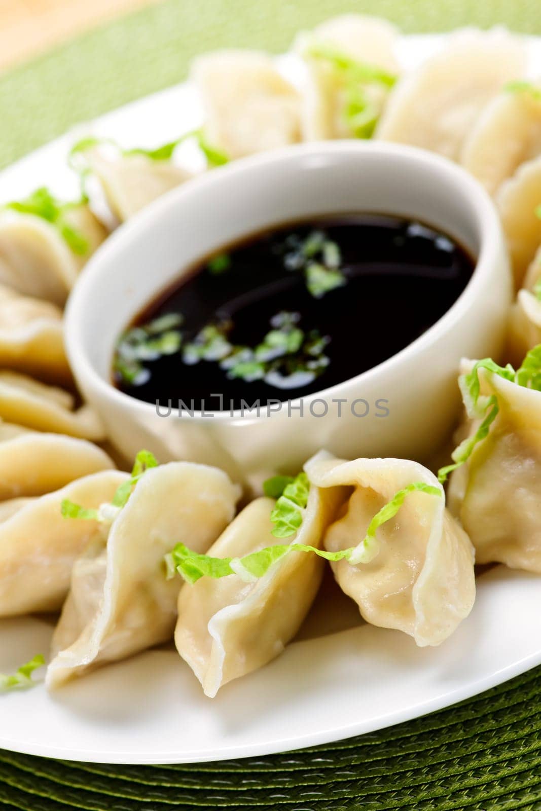 Steamed dumplings and soy sauce