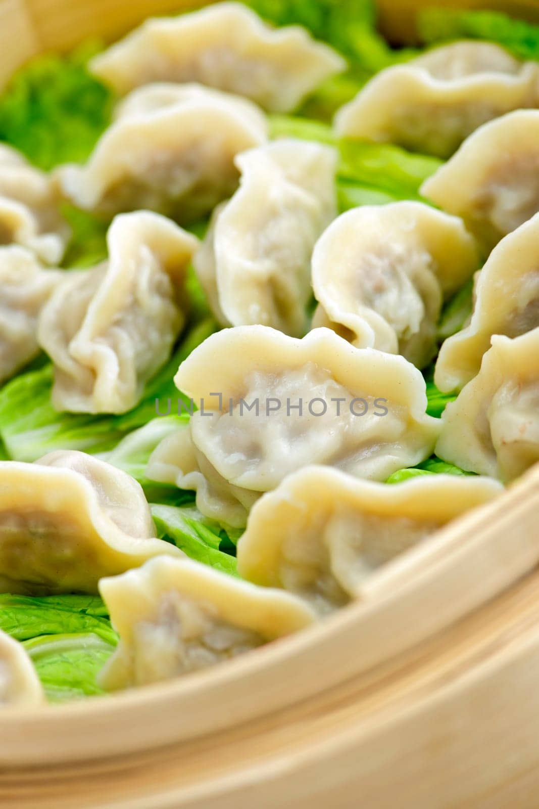 Bamboo steamer with dumplings