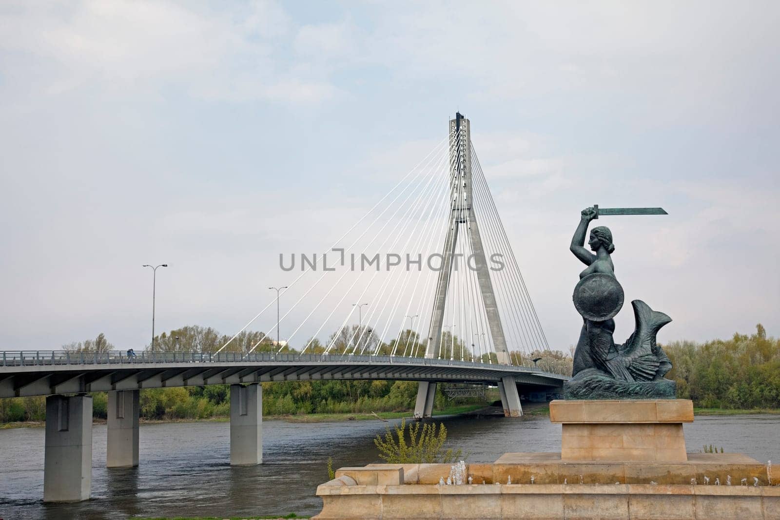 Mermaid Syrenka and Swietokrzyski Bridge