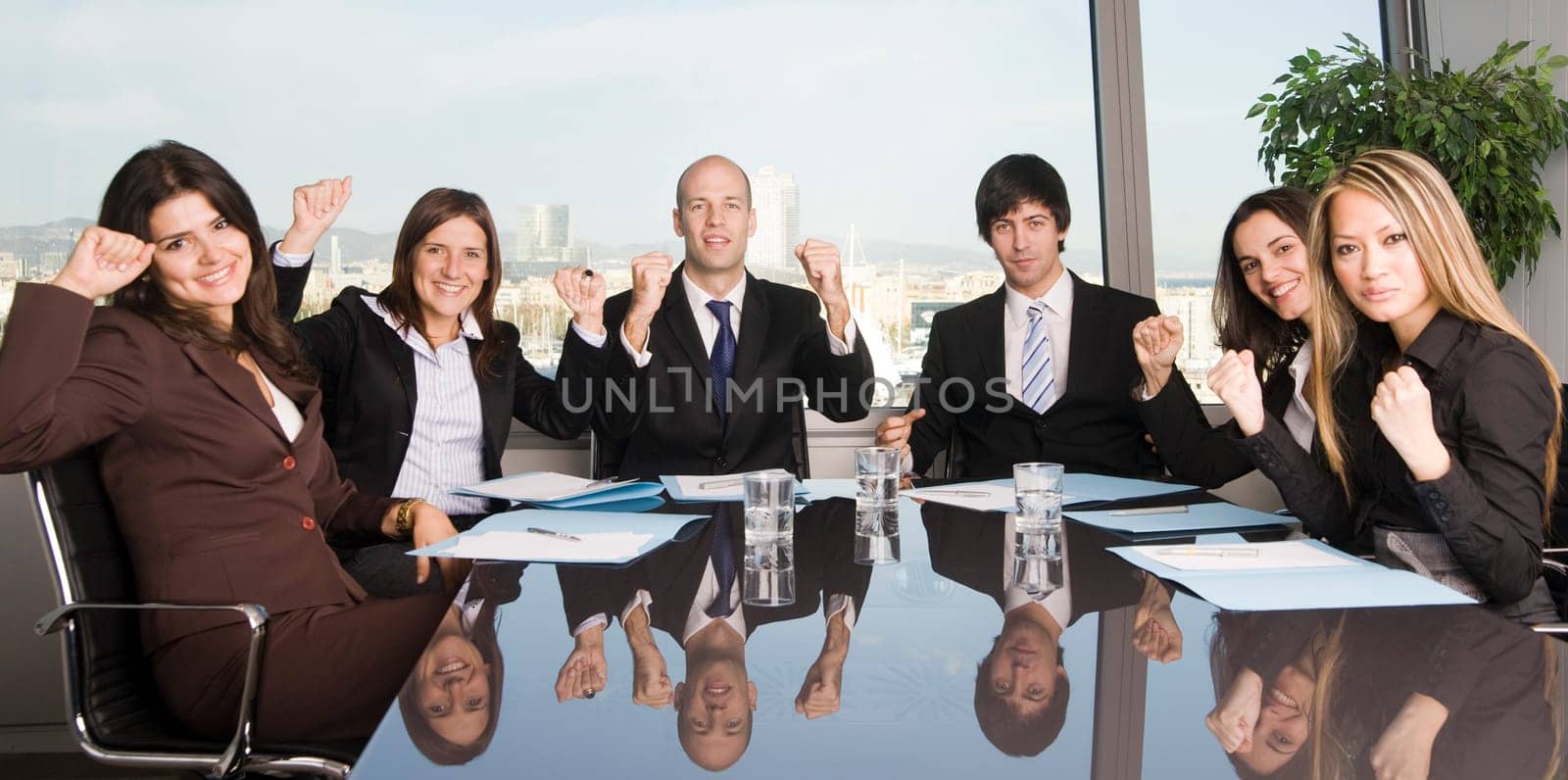 Business people raise their hands up
