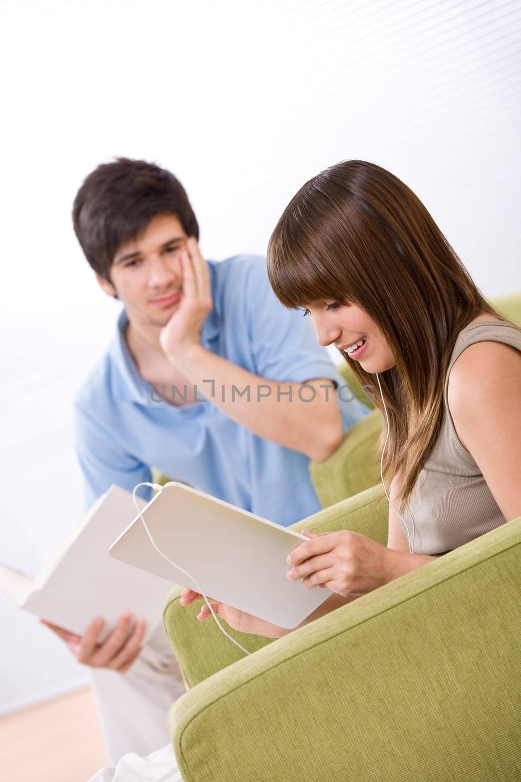 Student with touch screen tablet computer