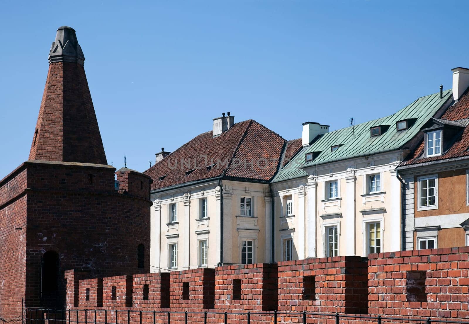 City walls and residential buildings in Warsaw