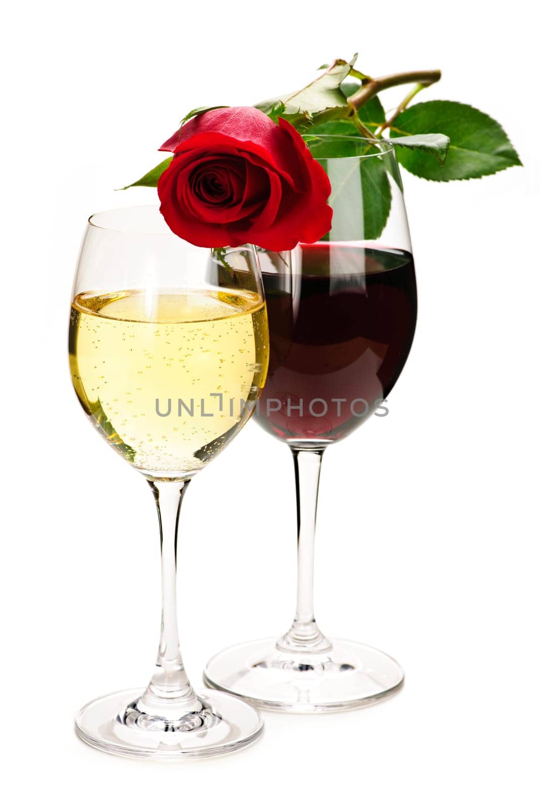 Wine with red rose