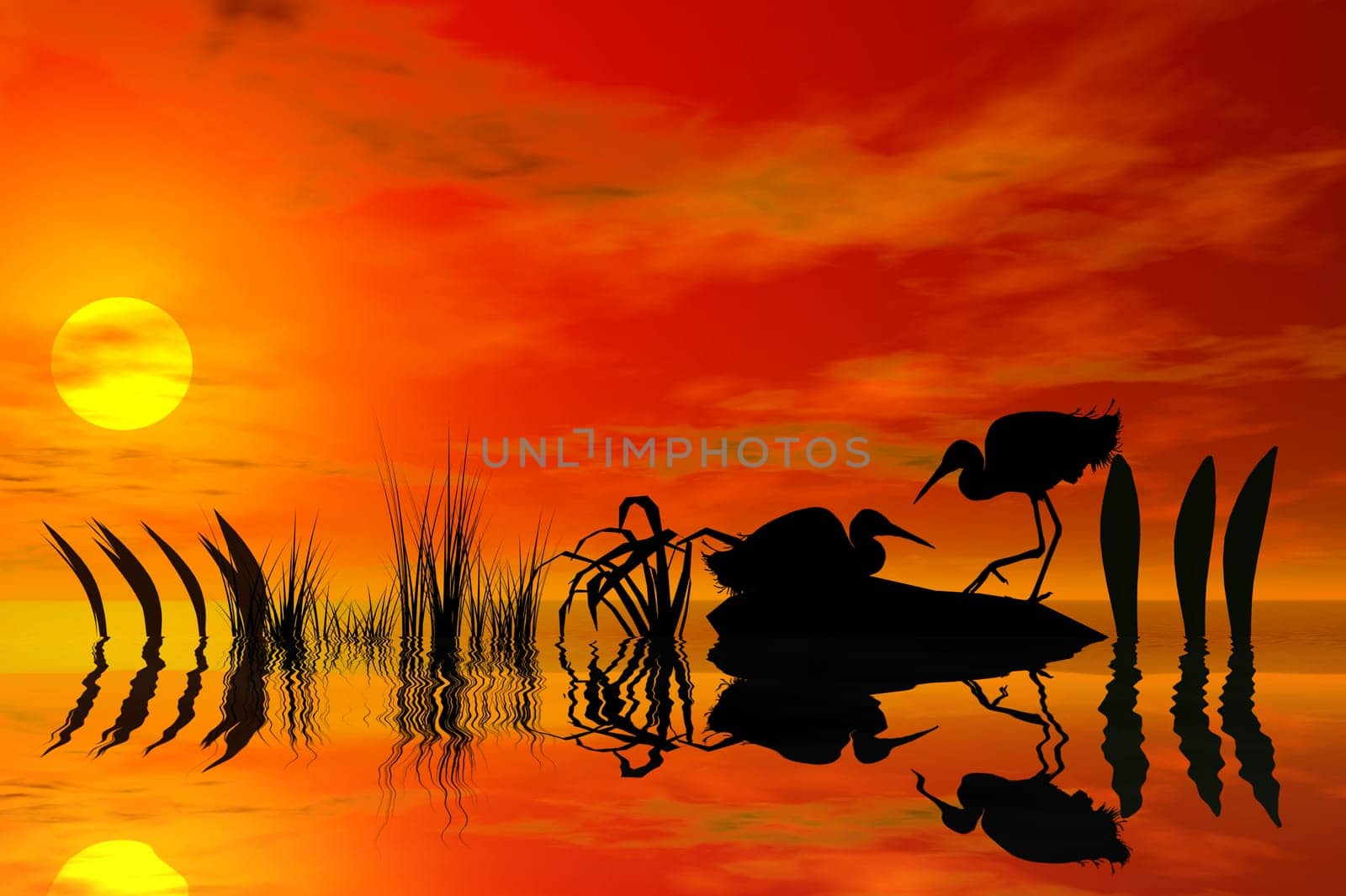 Paper cut of two herons